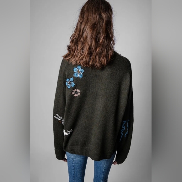 ZADIG & VOLTAIRE Dark Green Skull Embroidered Sweater - Picture 4 of 8